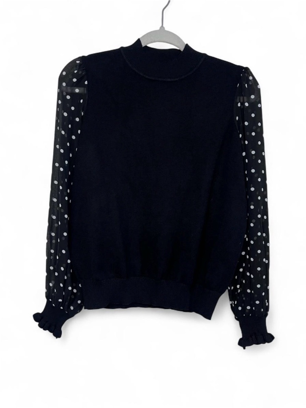 Nanette Lepore Polka Dot Puff Sleeve Top Women’s Small Black White Mock Neck NWT